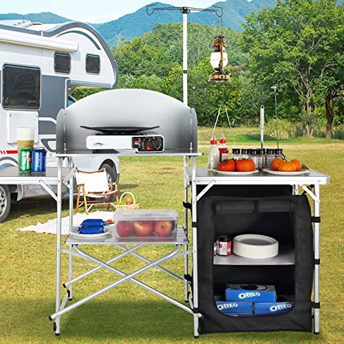Brown Aluminum Folding Camping Kitchen Table with Storage Carrying Bag G9699