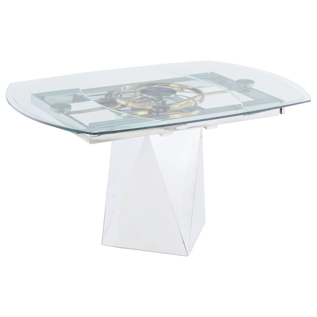 Steel and Glass Motion-Extendable Dining Table W7028