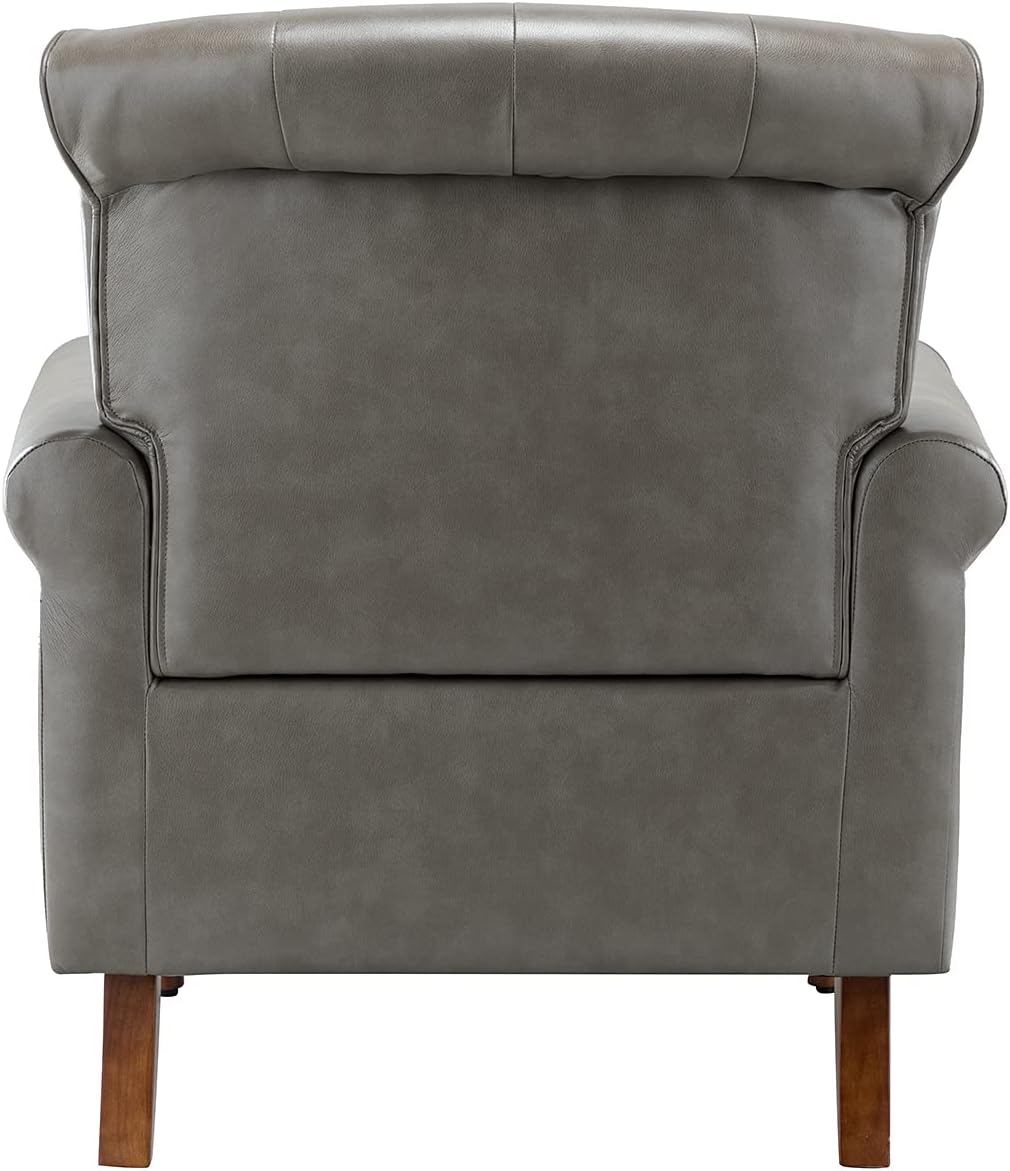 Grey Faux Leather Accent Chair with Solid Wood Legs K45739