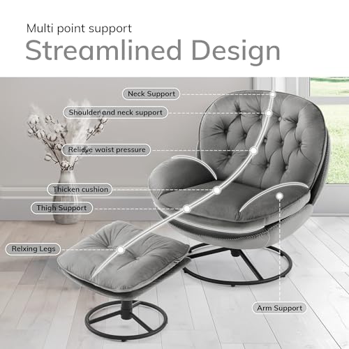 Gray Velvet Swivel Accent Chair with Ottoman Set D979559