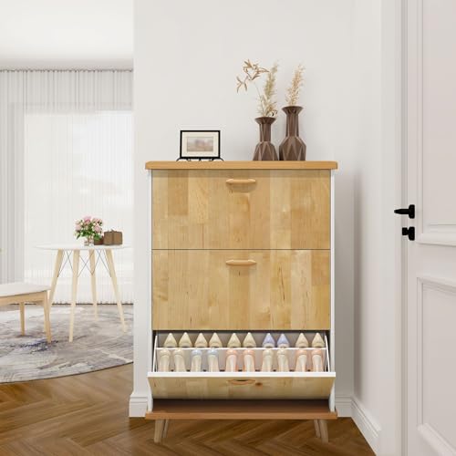 3 Drawer Maple Wood Shoe Cabinet A388292