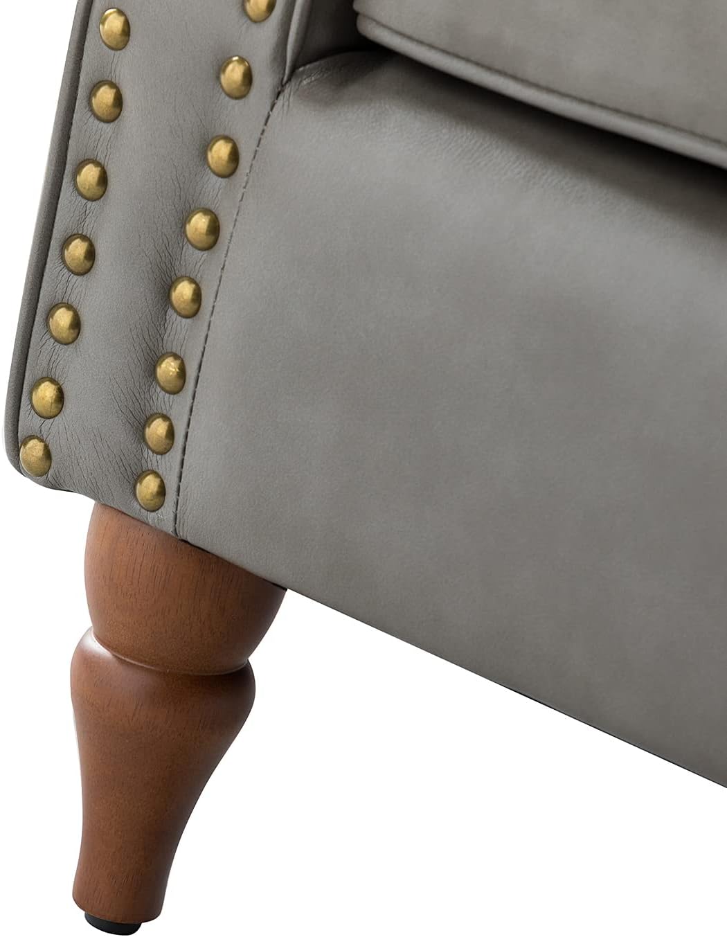 Grey Faux Leather Accent Chair with Solid Wood Legs K45739
