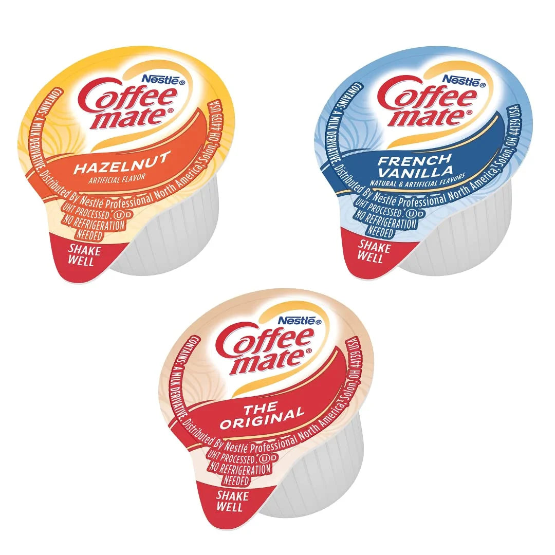 Liquid Non-Dairy Creamer Singles Variety Pack, Original, French Vanilla, & Hazelnut - Box Of 100 R203