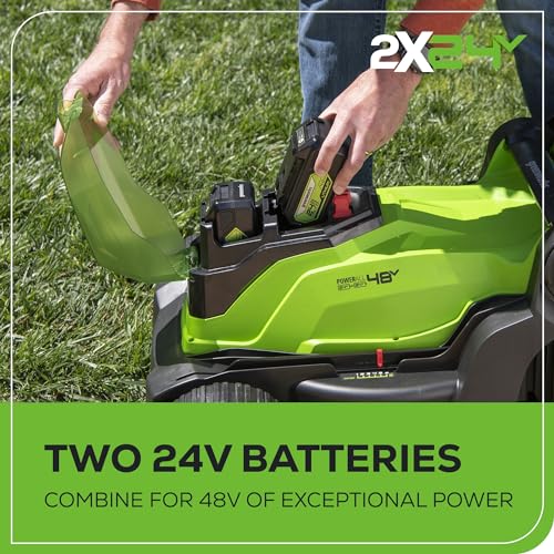 48V 17" Brushless Cordless Push Lawn Mower with 4.0Ah Batteries and Dual Port Rapid Charger R865