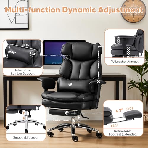 Black PU Leather Ergonomic Desk Chair with Footrest Y876056