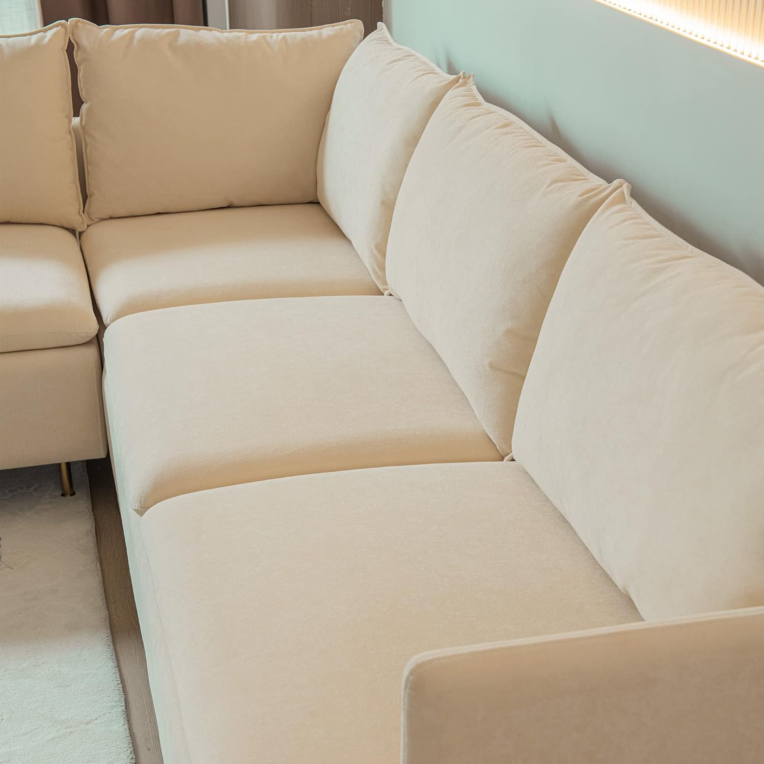Beige Cotton Linen L Shaped Corner Sectional Couch T6288
