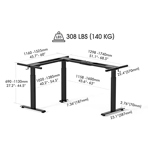 Triple Motor L Shaped Electric Standing Desk Frame, Black (Frame Only) Y34286