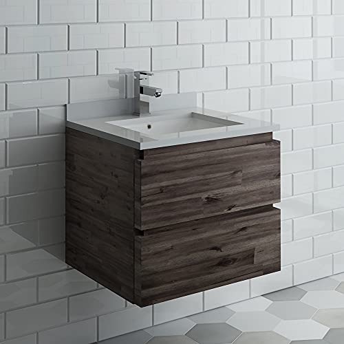 24 Inch Wall Hung Bathroom Vanity with Quartz Countertop and Ceramic Sink Q62254