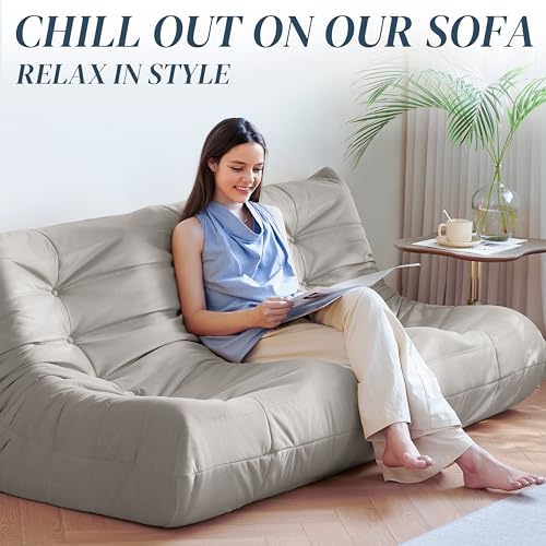 3-Seater Beige Suede Microfiber Bean Bag Chair A234276
