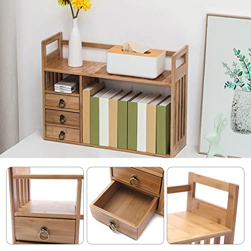 Bamboo Desktop Bookshelf with 3 Drawers (Nut-Brown) N575997