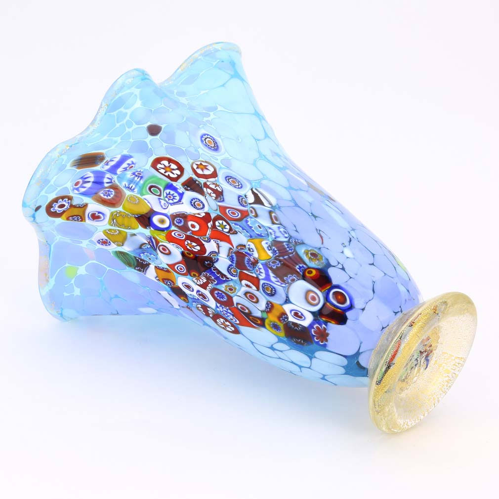 Aqua Murano Glass Millefiori Vase O7845