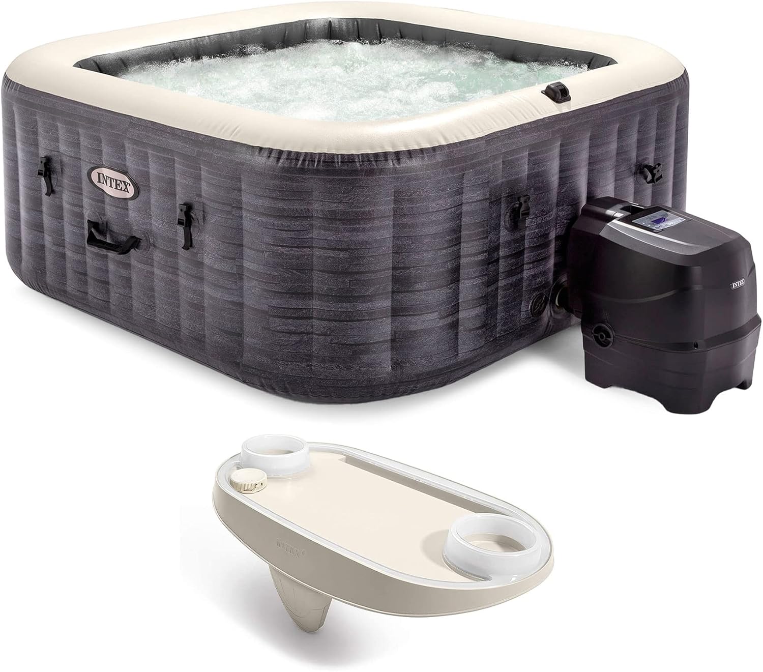 83x28" Inflatable Square Hot Tub Spa with LED Light Strip D519855