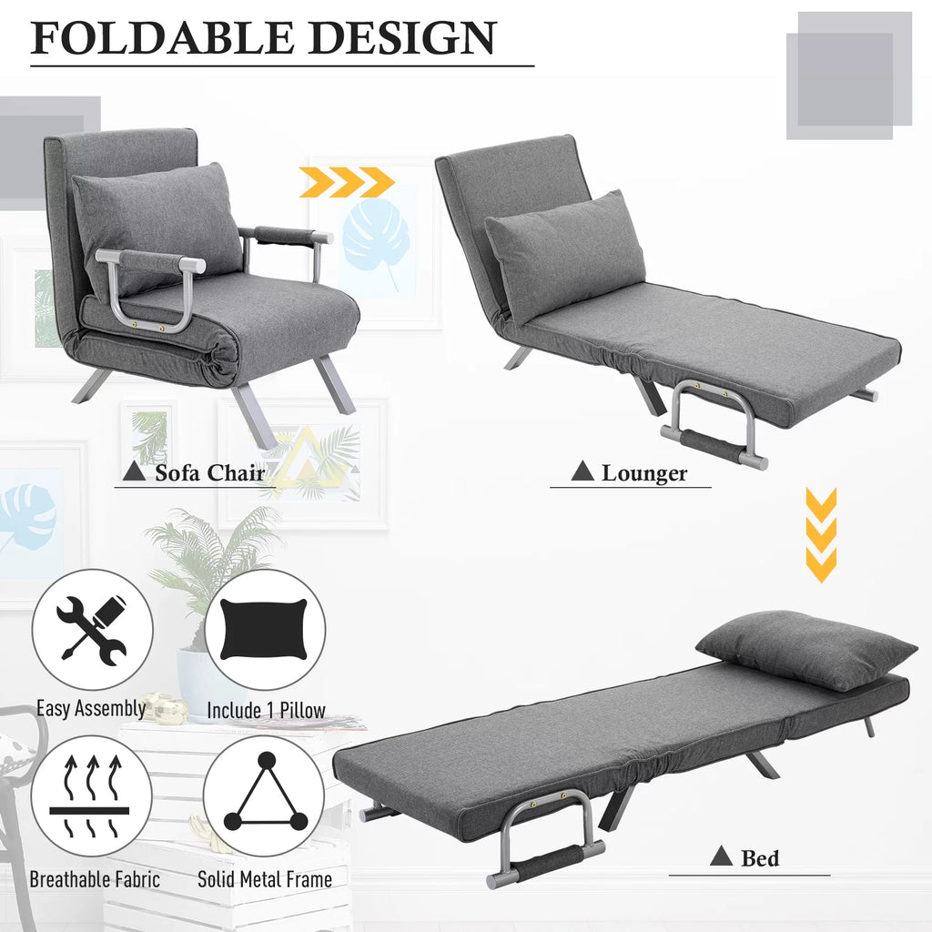 Light Grey Folding Sofa Bed Sleeper Chair U6839