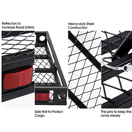 Heavy Duty Folding Hitch Cargo Carrier with Ramp, 500LBS Weight Capacity W63047