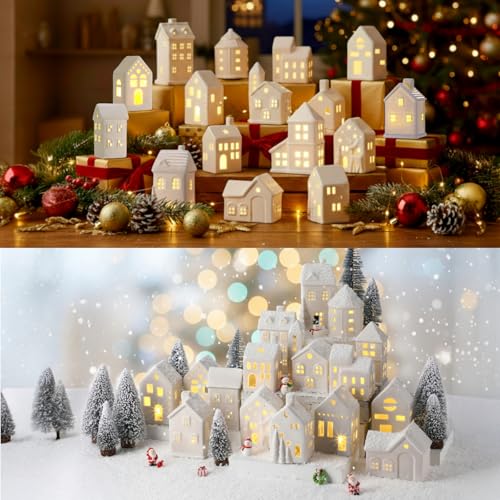 16 Pcs LED Ceramic Christmas Village Set E4798