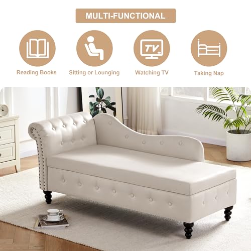 Beige Tufted Velvet Chaise Lounge with Storage G735082