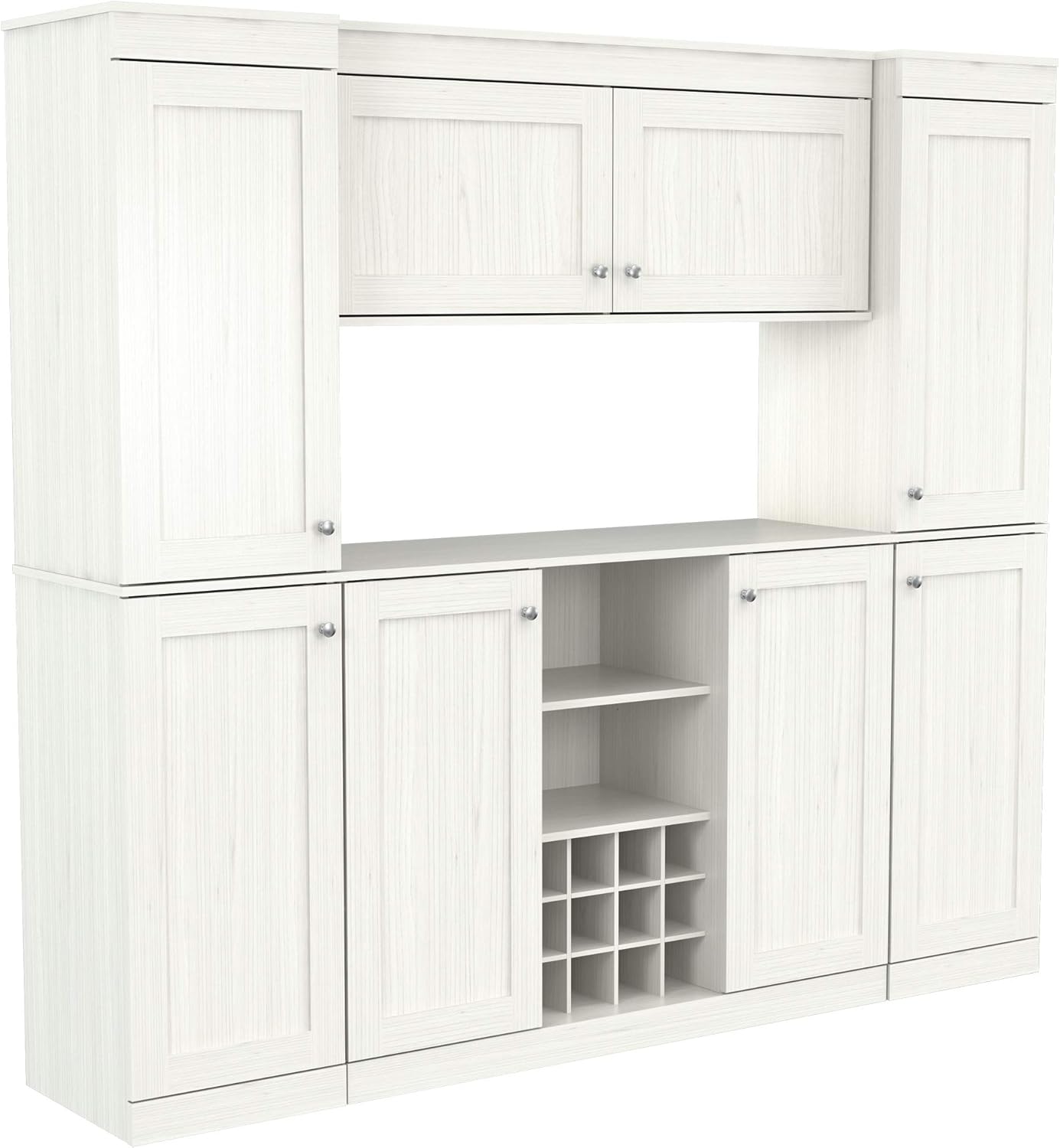 4-Piece Buffet Storage System with 2 Tall/Slim Cabinets, Washed Oak U577221