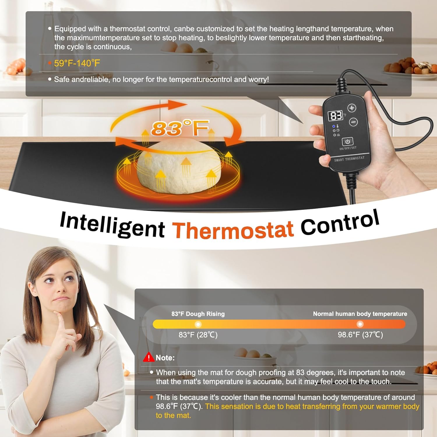 59°F - 140°F Adjustable Dough Proofing Heating Mat Z4775