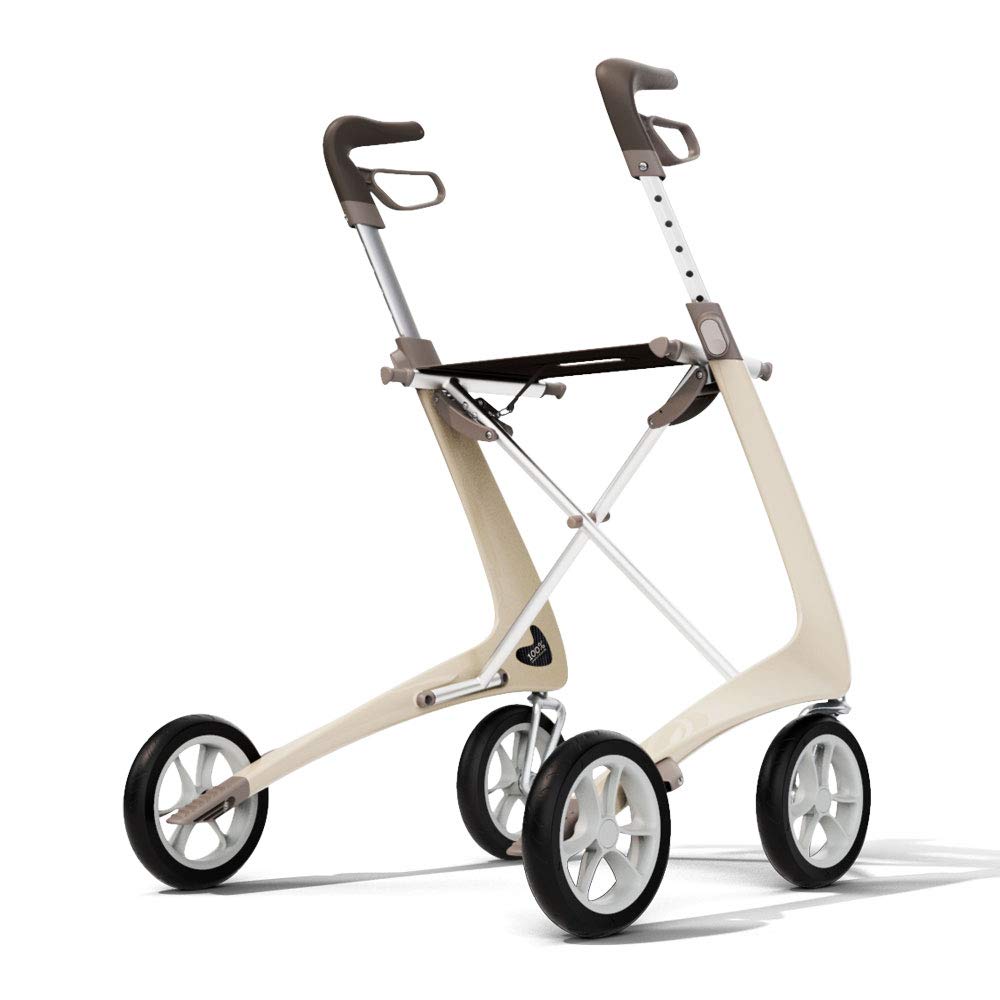 Carbon Ultralight Rollator Walker with Organizer Bag, Regular Track, 16.5" x 24" Seat, Oyster White W7188