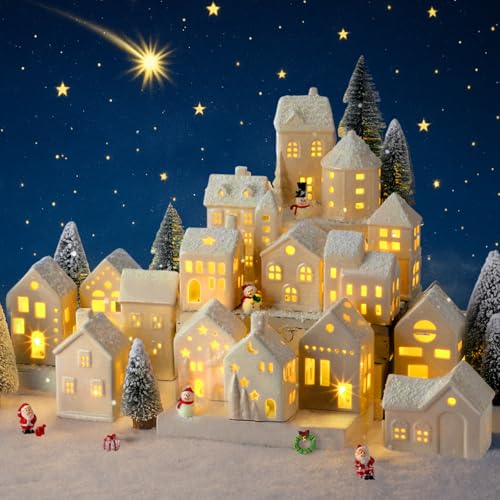 16 Pcs LED Ceramic Christmas Village Set E4798