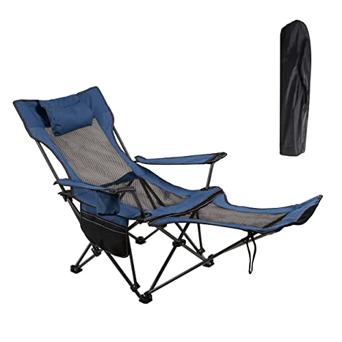 Camping Folding Chair with Foot Rest, Cup Holder, Removable Storage Bag (Blue) B37337
