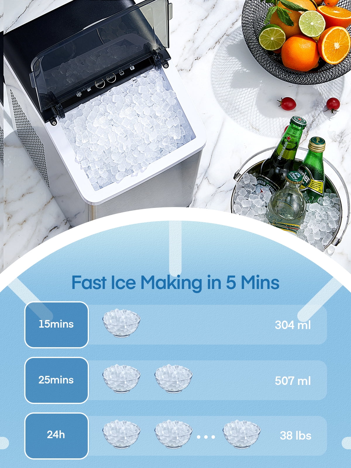 Stainless Steel Countertop Pellet Ice Maker J972