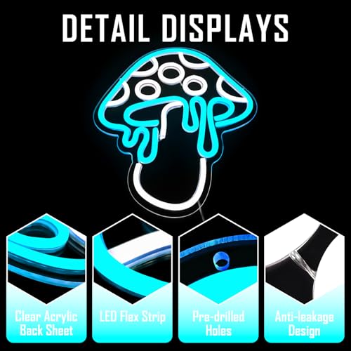 Ice Blue Dimmable Led Mushroom Neon Sign Night Light 3d Wall Art N429988