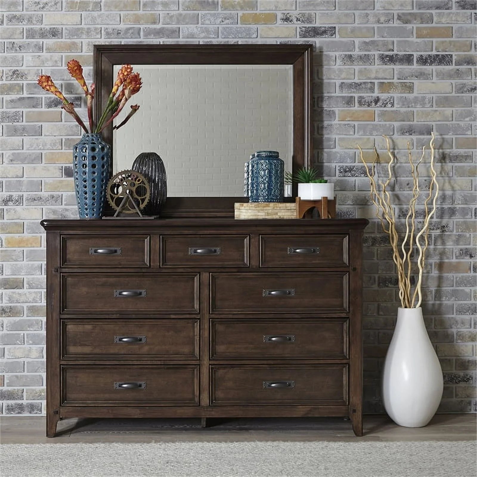 Queen Panel Bed and 9 Drawer Dresser M19000