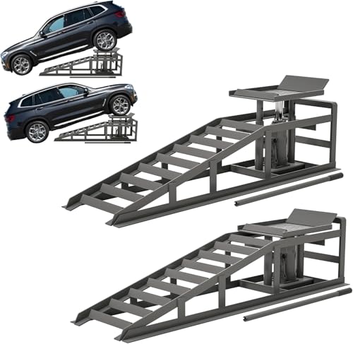 2 Pack Hydraulic Car Ramps 5T 10000lbs Low Profile Lift Height 11.61-16.21 Inches B83420