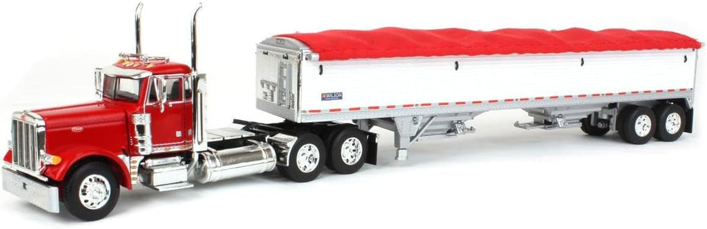Red Peterbilt 379 Day Cab with White Wilson Pacesetter Grain Trailer U2390