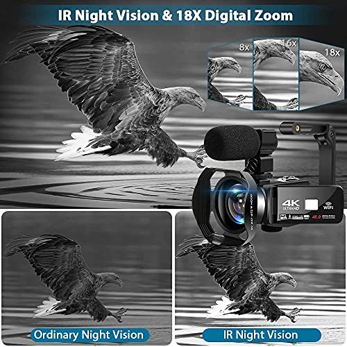 4K 48MP Camcorder with 3" Touch Screen, 2 Batteries, 32GB Card R196