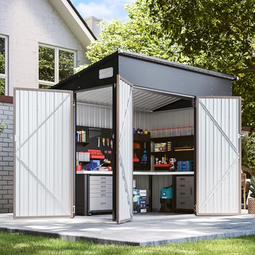 Black Galvanized Steel Triple Doors Lean to Shed I117452