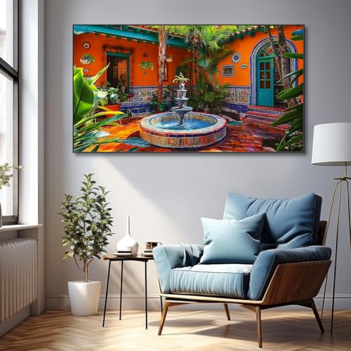 Gold Metal Framed 36x20 inch Large Abstract Canvas Wall Art C922