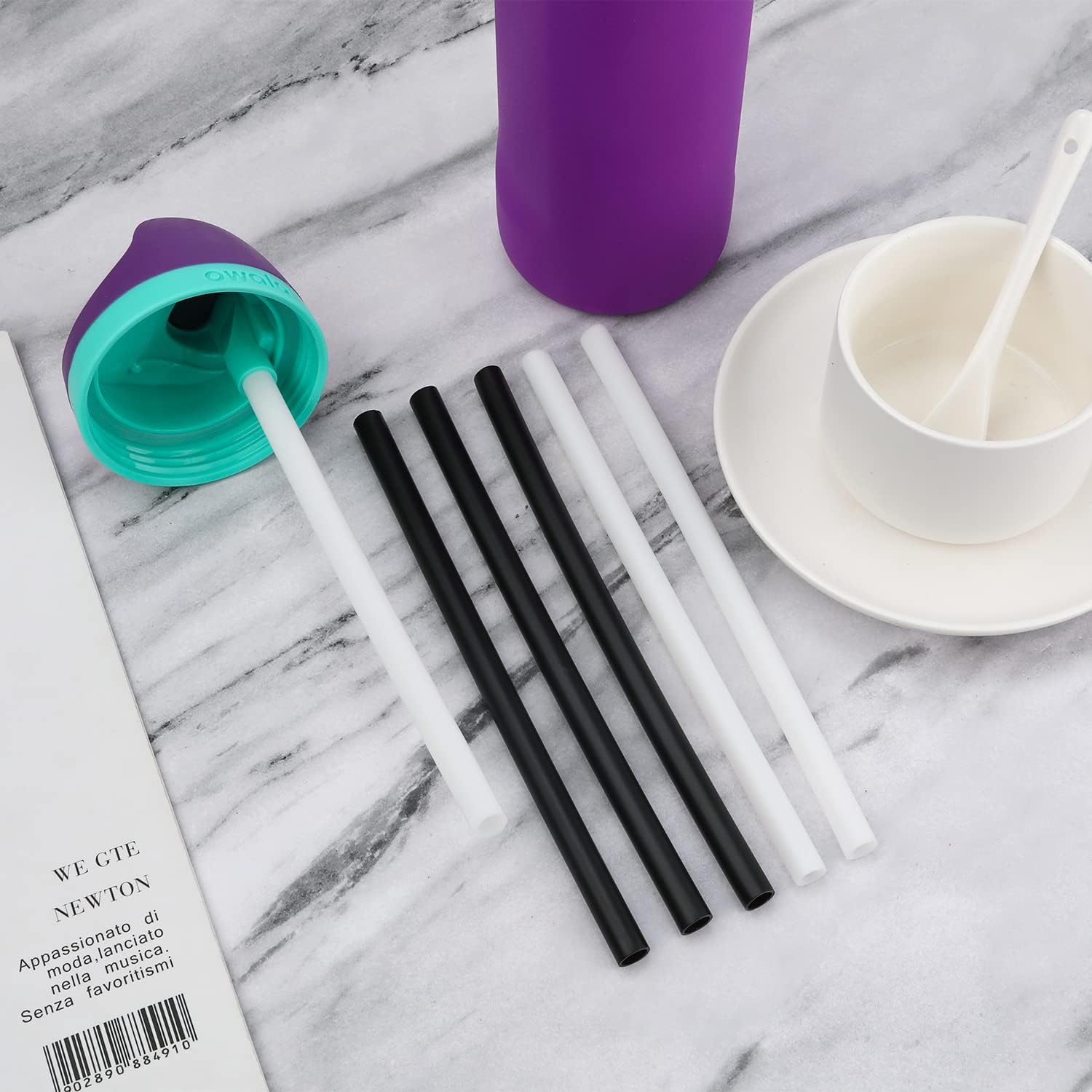 6pcs Reusable Plastic Straws with Cleaning Brush for 24 oz Water Bottle K53855