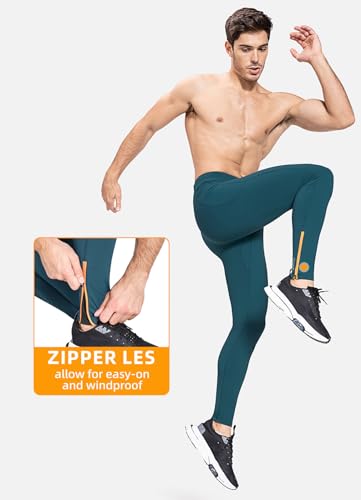 Men's Thermal Fleece Running Tights with Zipper Pockets F186