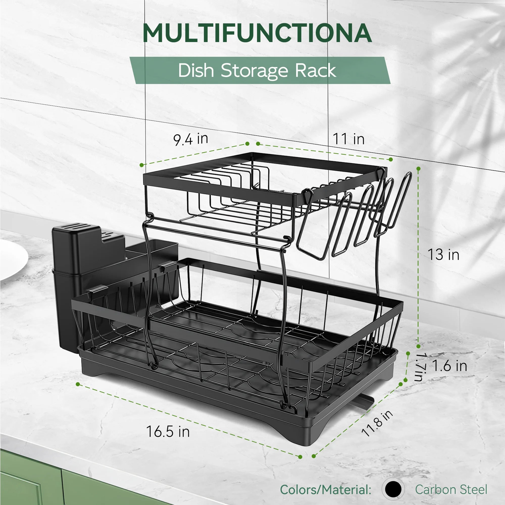 2 Tier Stainless Steel Dish Drying Rack with Drain Board B913