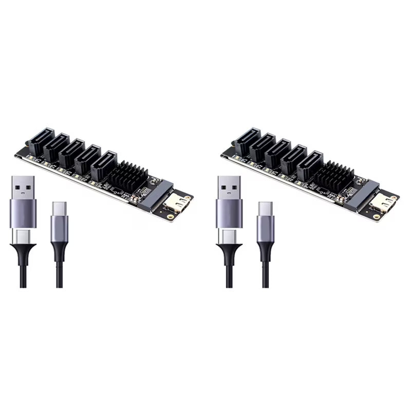 2X TYPE-C to SATA3.0 5 Ports Adapter Converter Card 6Gbps USB10G for SSD HDD Expansion, Black Z26237