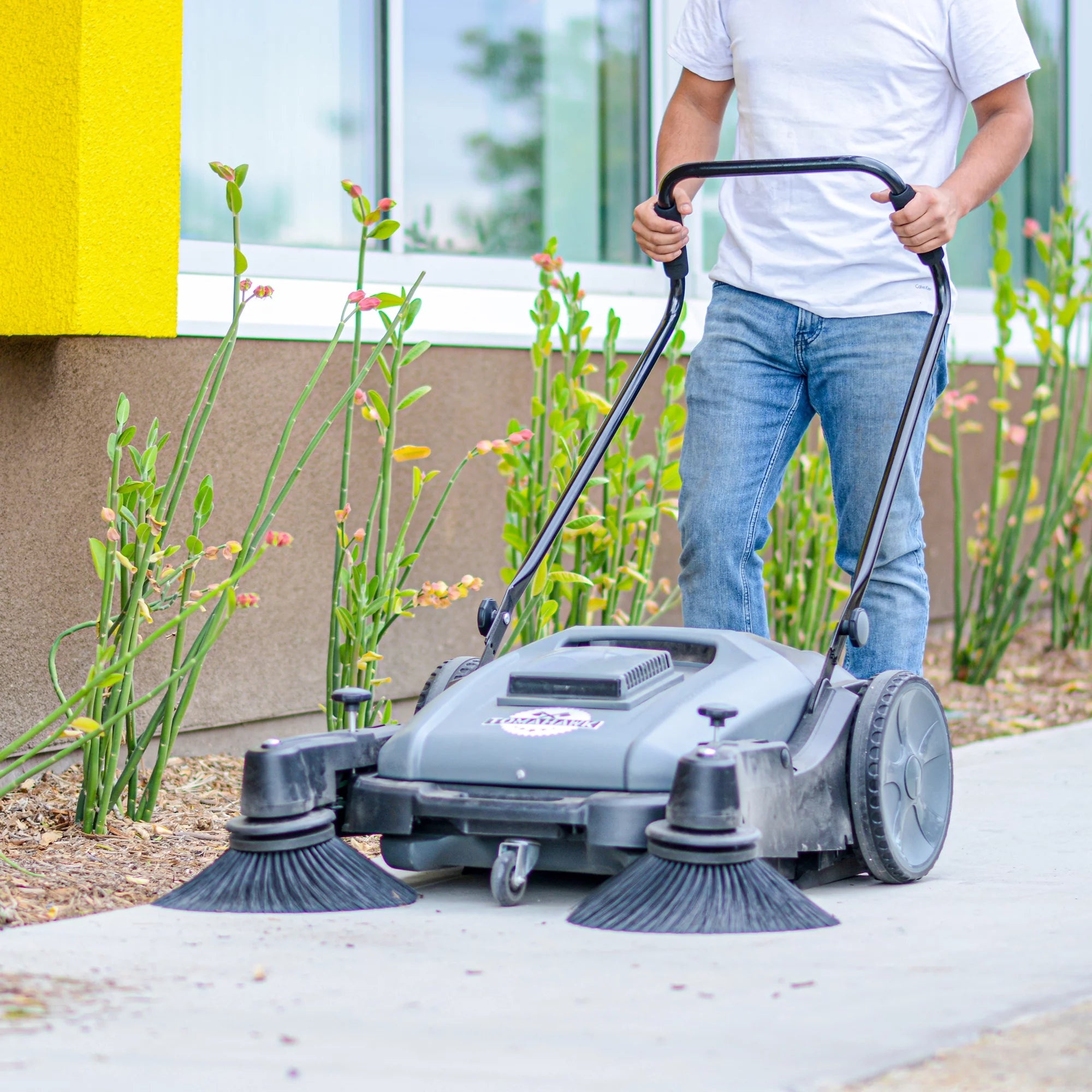 38" Walk Behind Push Sweeper with Triple Power Side Brooms X9648