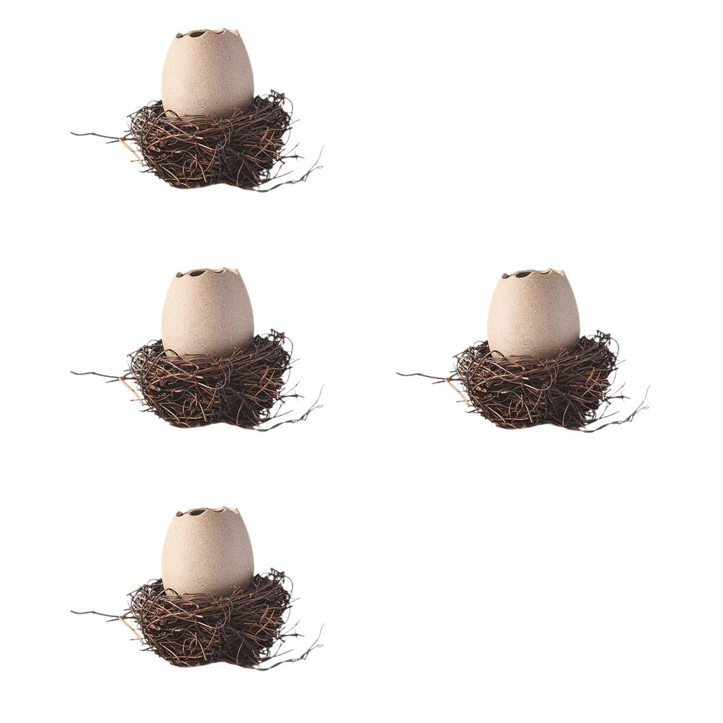 4 Sets Small Ceramic Vase Succulent Planter with Bird Nest B951451