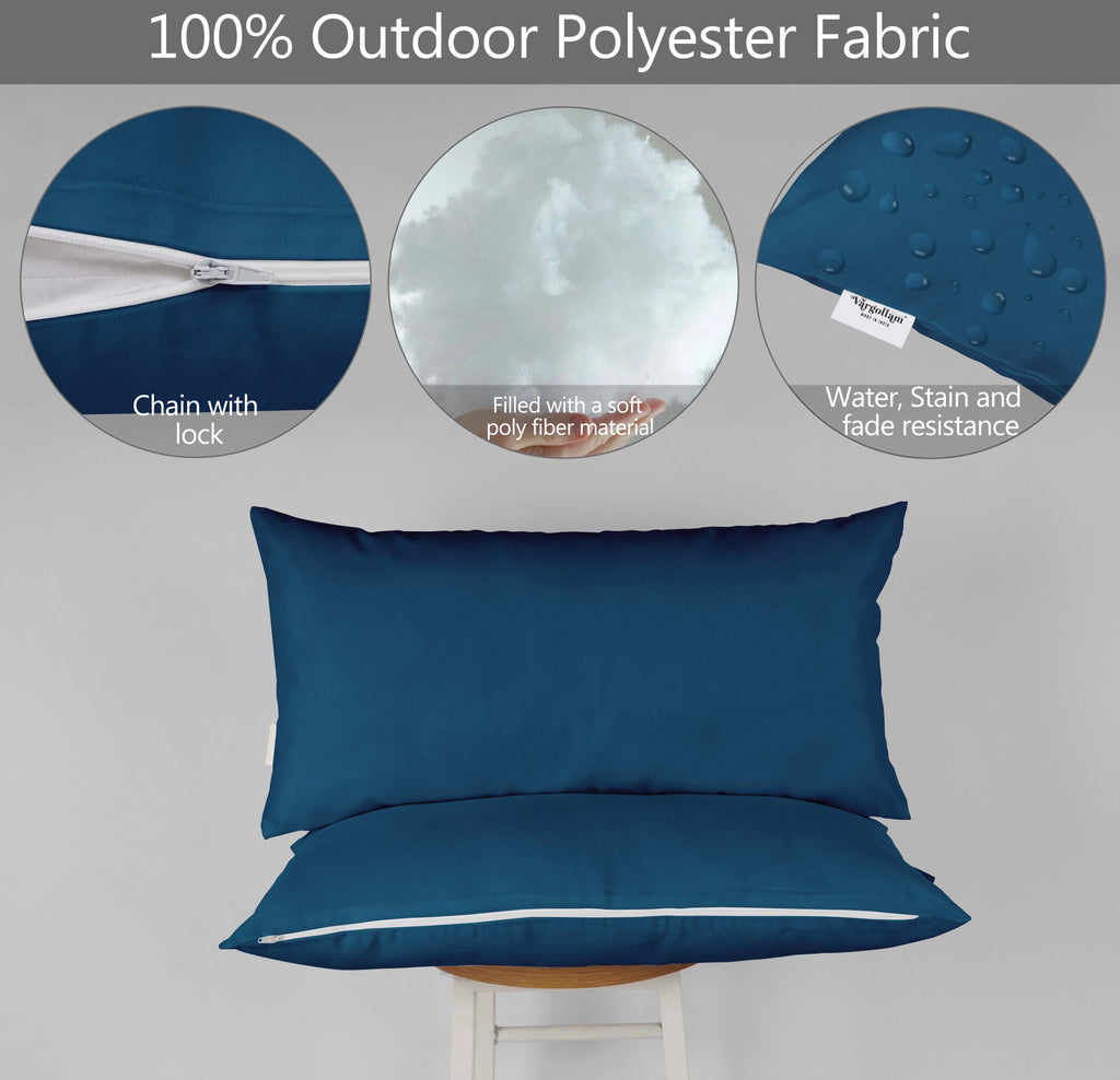 Navy Blue Set of 2 Polyester Lumbar Throw Pillow E97361