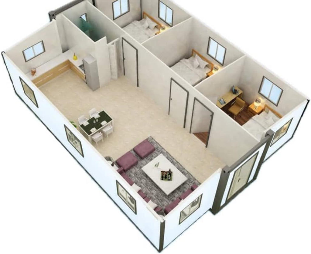 40FT Portable Prefab House with 3 Bedroom 1 Bathroom and Kitchen S775