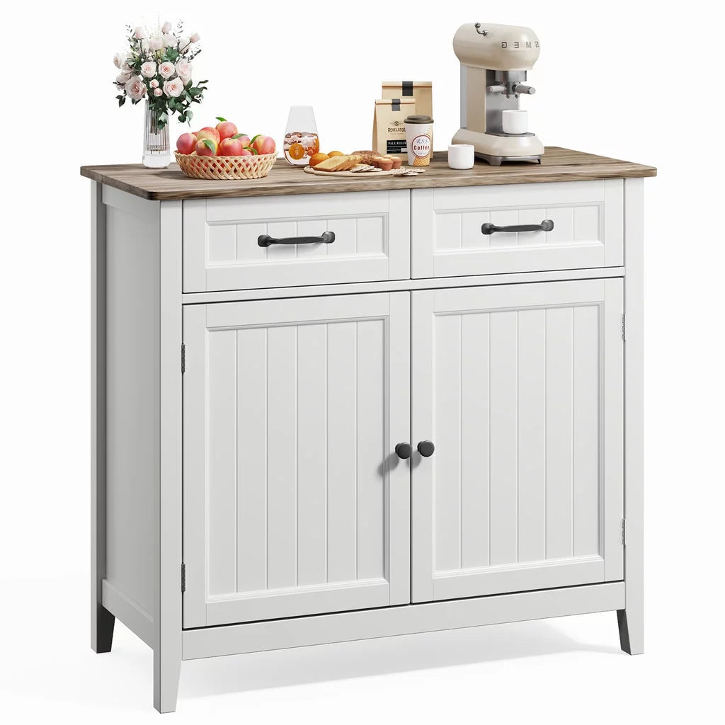 Grey Kitchen Sideboard Buffet Cabinet with Drawers and Adjustable Shelf K4573