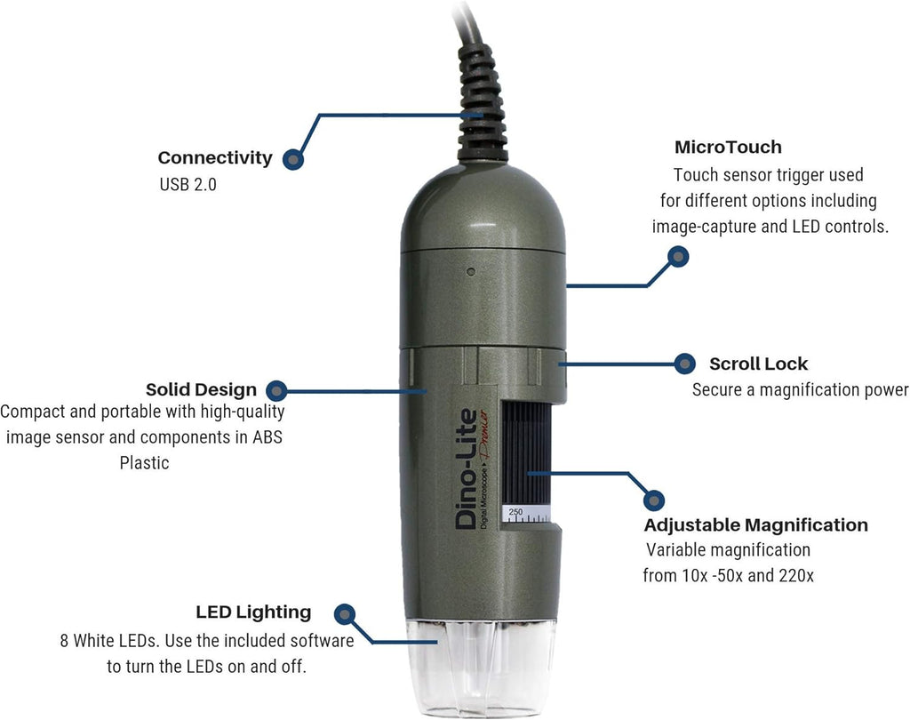 USB Digital Microscope, 1.3MP, 10x - 50x, 220x Optical Magnification T3658
