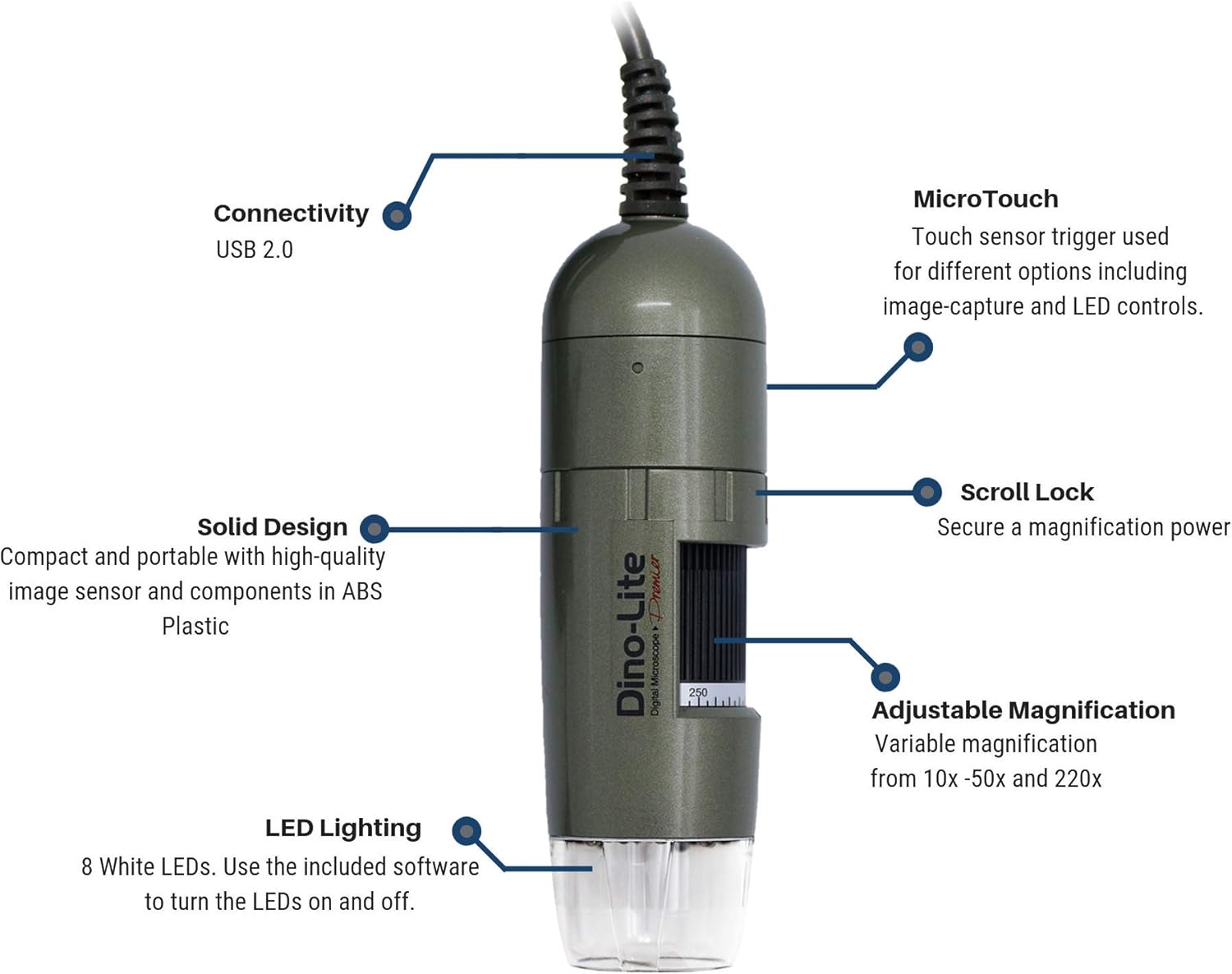 USB Digital Microscope, 1.3MP, 10x - 50x, 220x Optical Magnification T3658