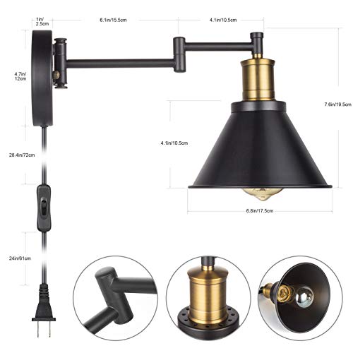 Bronze and Black Swing Arm Wall Lamp with On/Off Switch K702