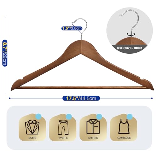 30-Pack Wooden Clothes Hangers with Rotatable Hook A42910