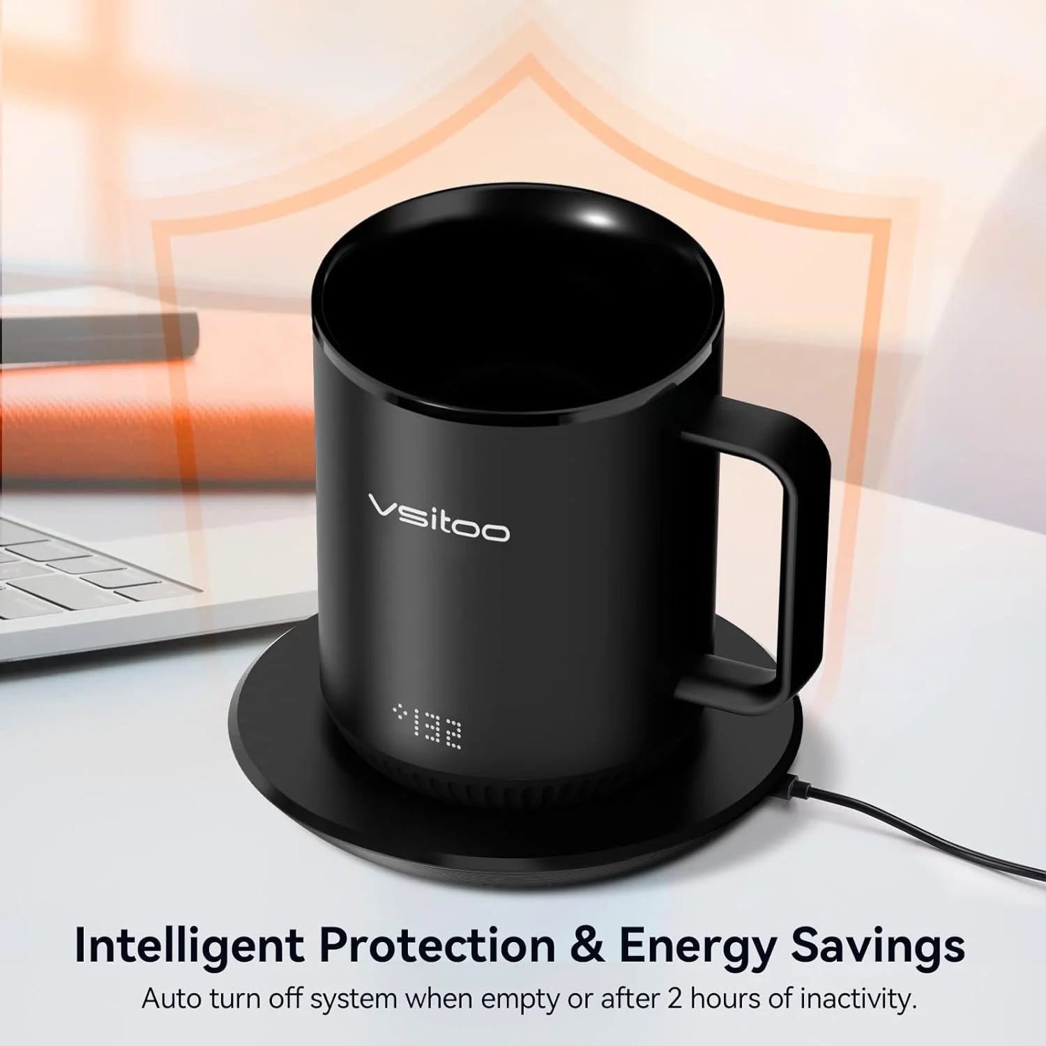 Black Self Heating Coffee Mug 10 oz with Lid F258