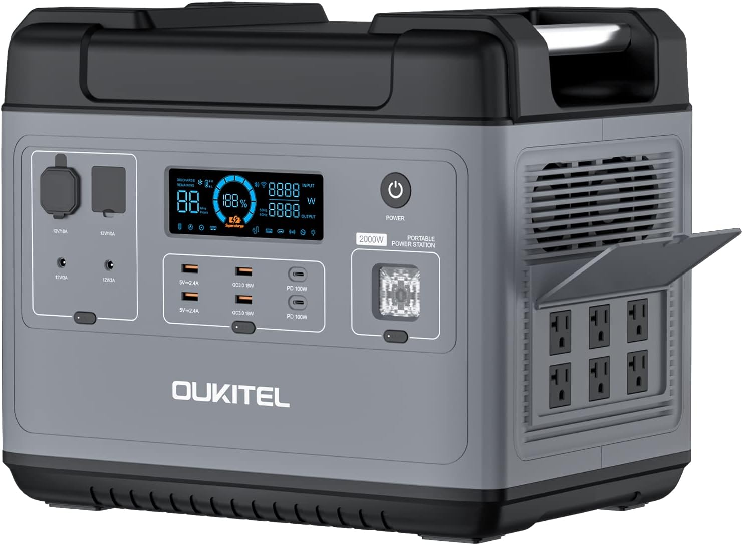 2000Wh LiFePO4 Portable Power Station with 6 AC Outlets O61276