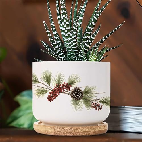 Blue and White Porcelain Ceramic Planters with Bamboo Trays F664313