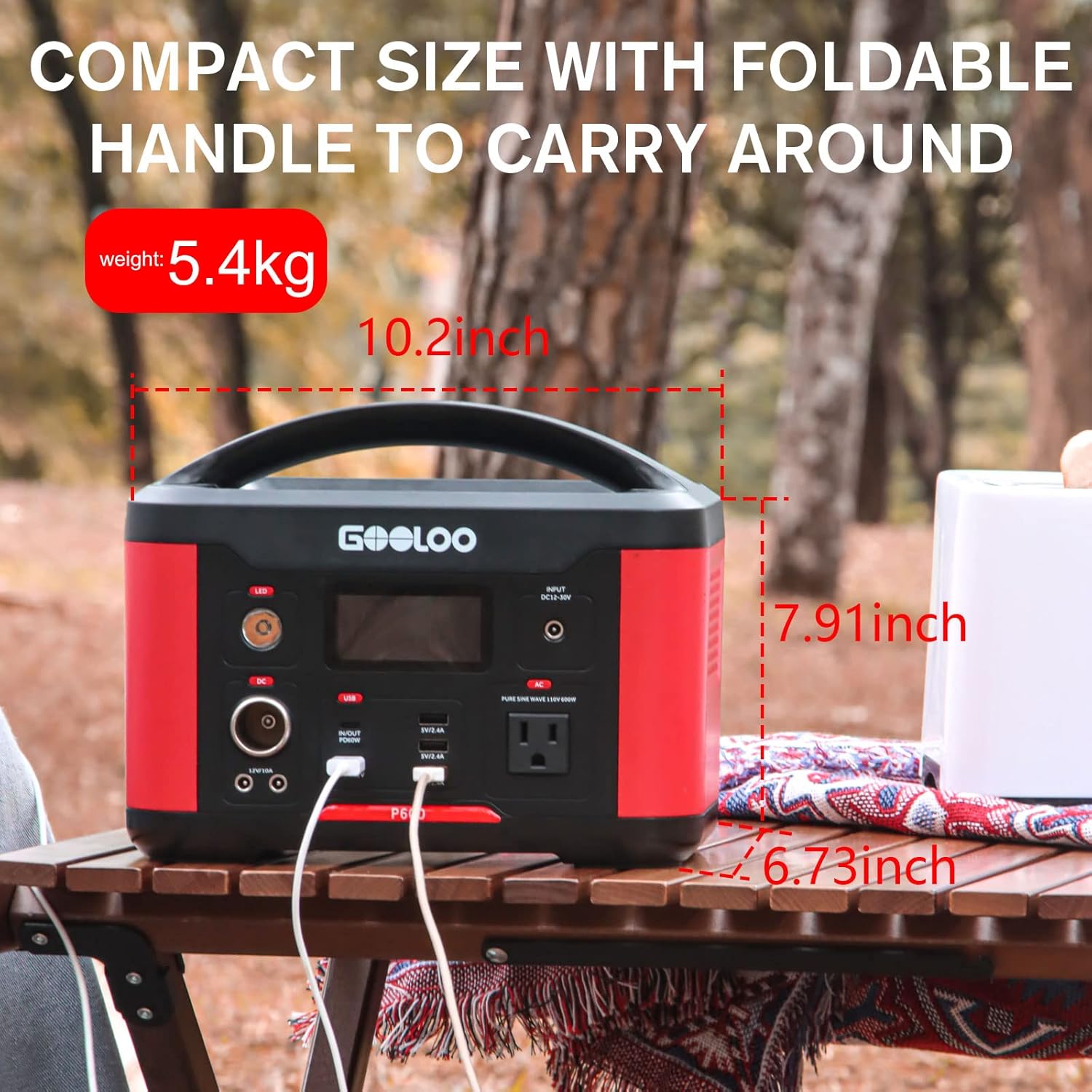 Portable Power Station 626Wh 600W AC Outlets Lithium Battery Q22598